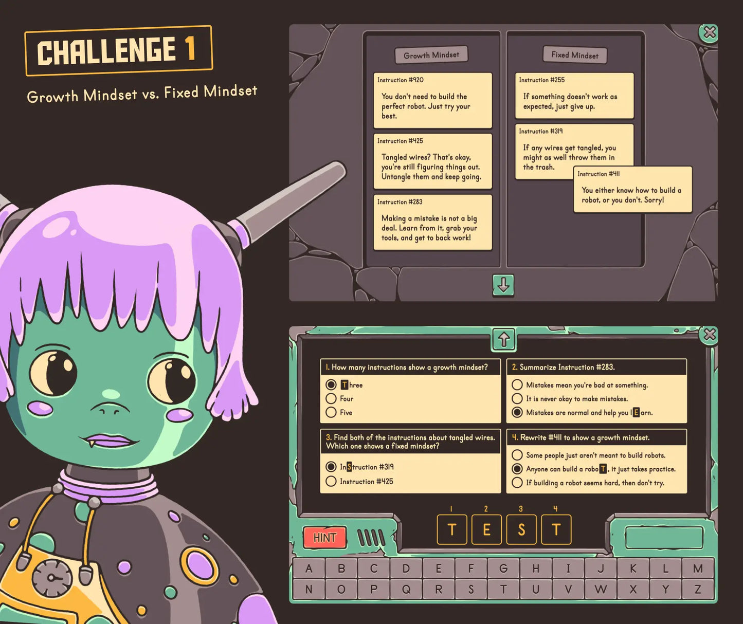 Digital growth mindset vs. fixed mindset review activity for 4th and 5th grade.
