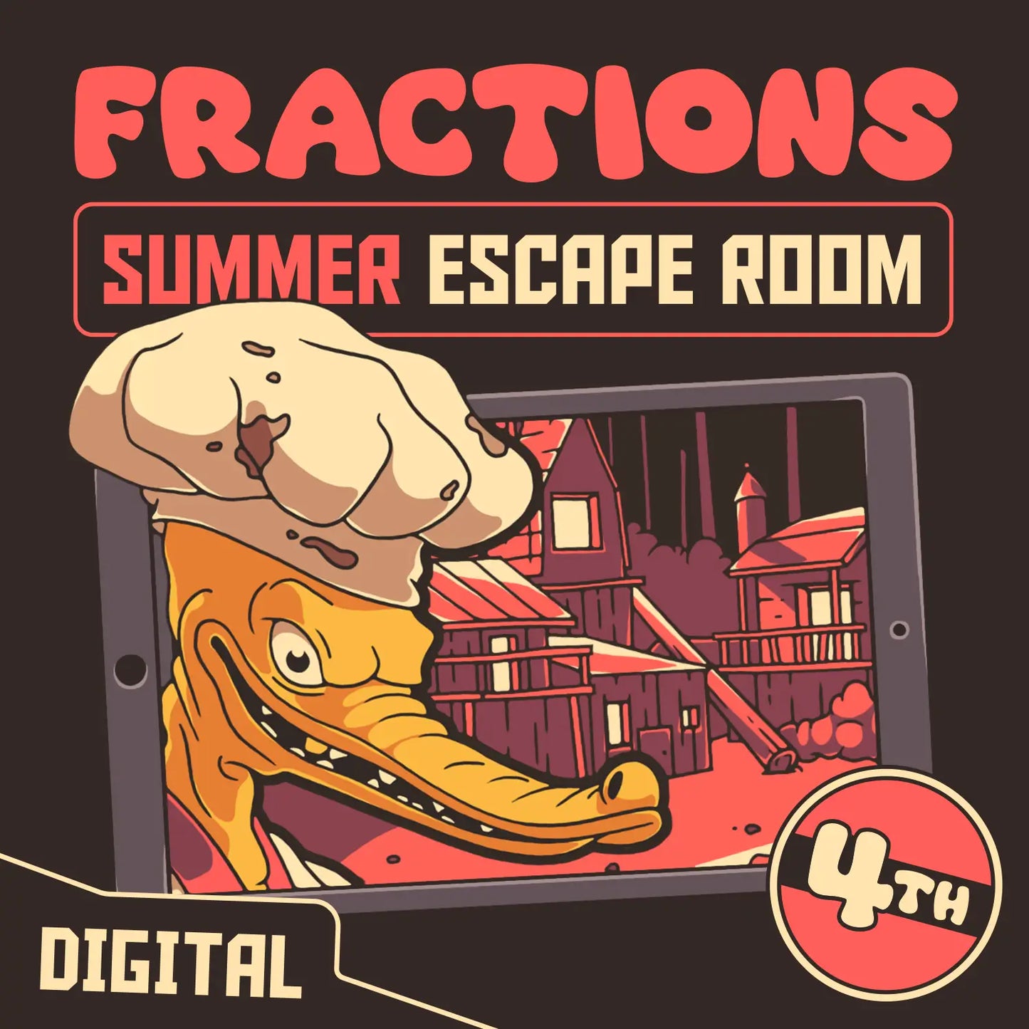 Digital summer escape room covering 4th grade fractions, titled "Puzzle Punks: Camp Calamari."