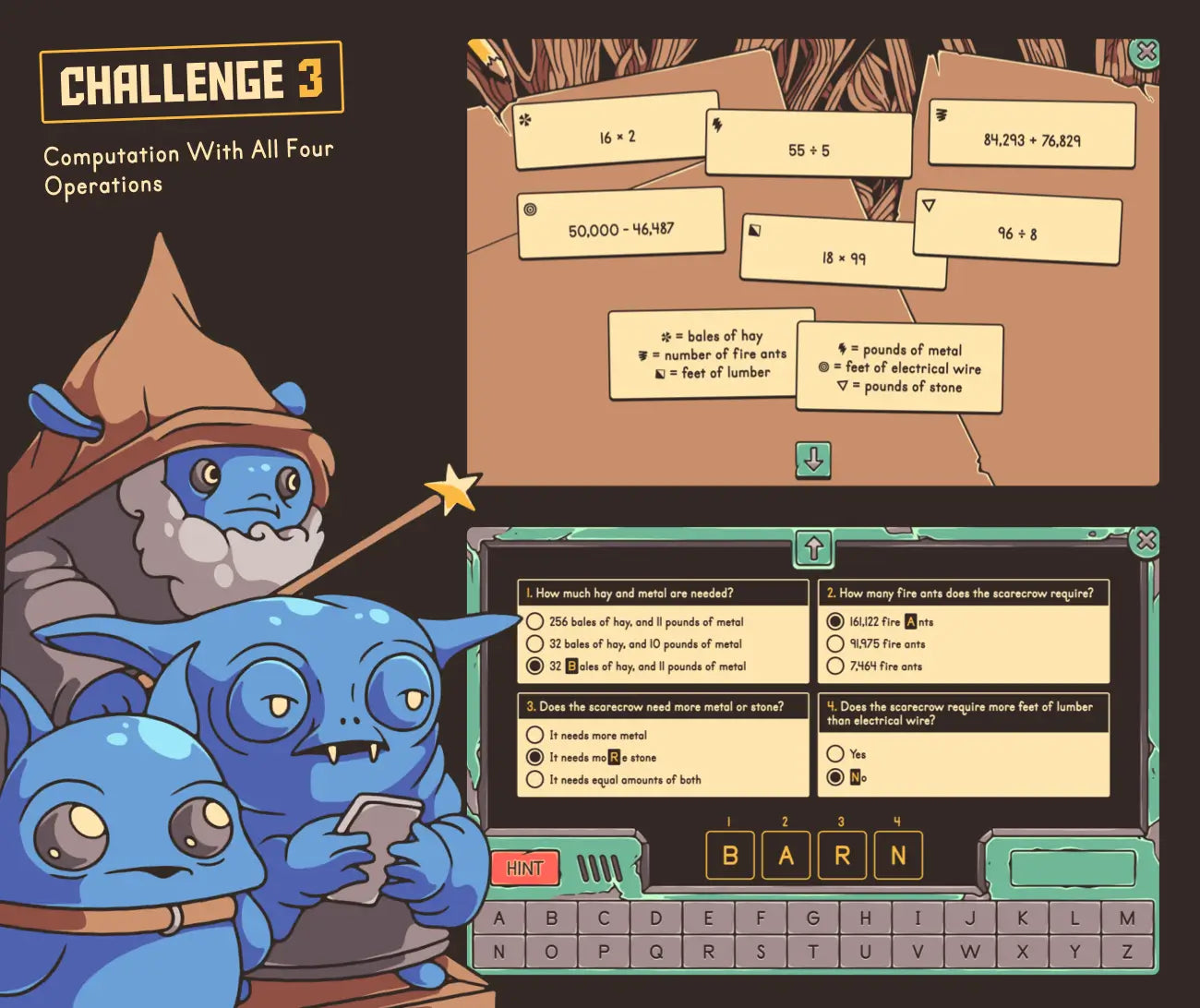 Online autumn activity for computation with all four operations.