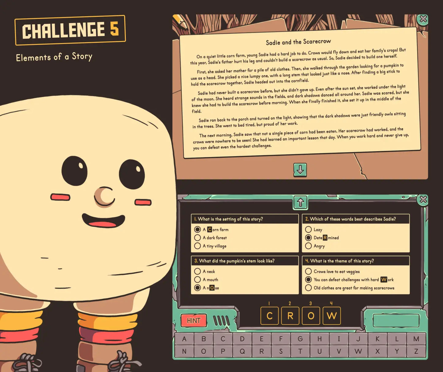 Virtual elements of a story activity with a fall reading comprehension passage.