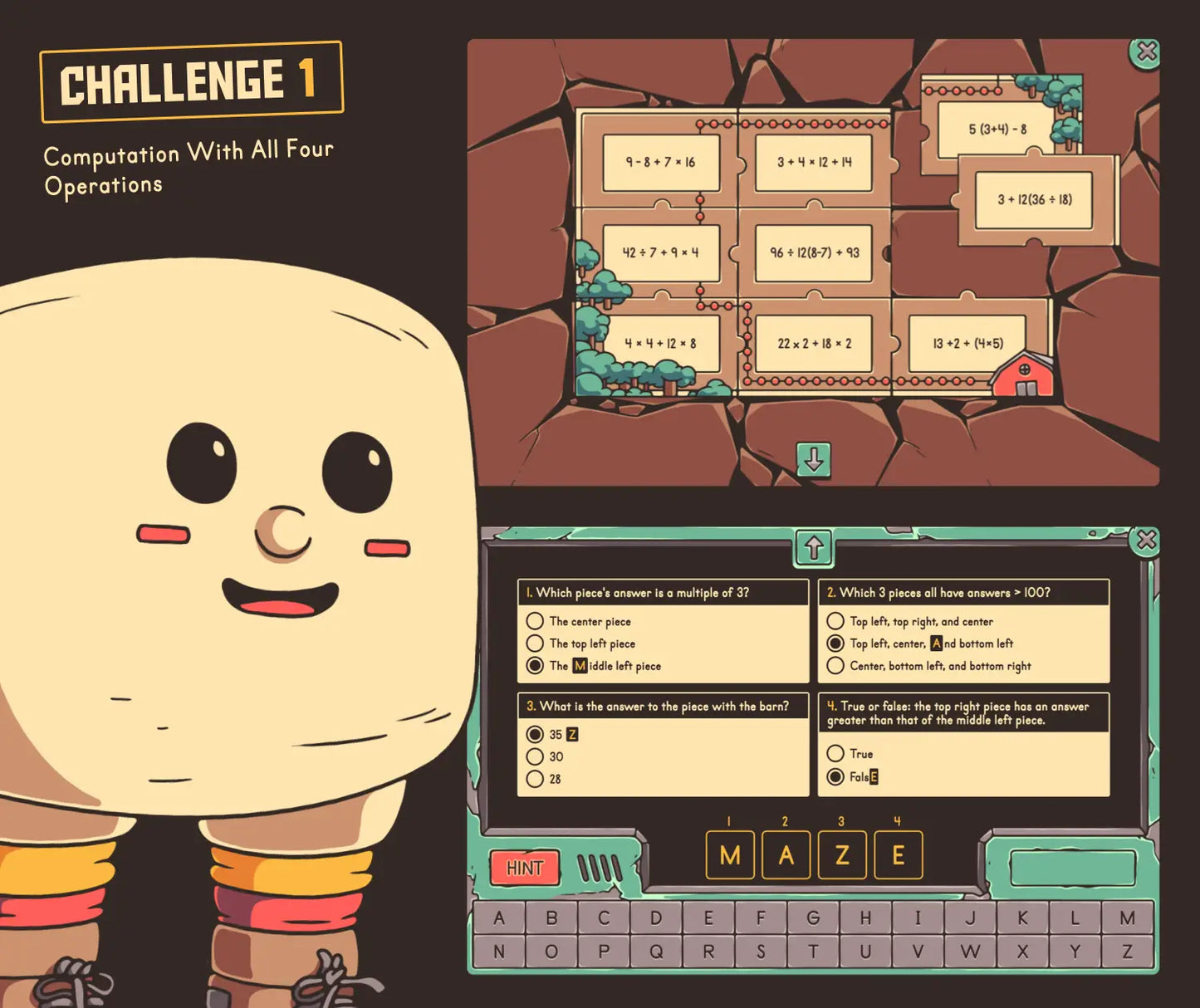 Virtual fall order of operations game, covering computation with all four operations.