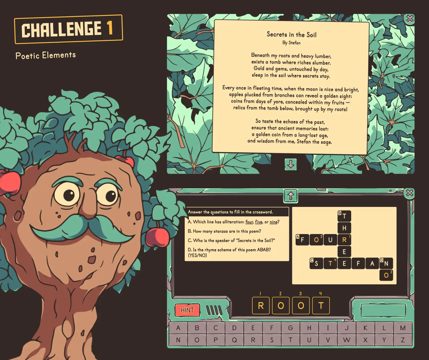 Digital autumn poetic elements activity with a crossword puzzle.