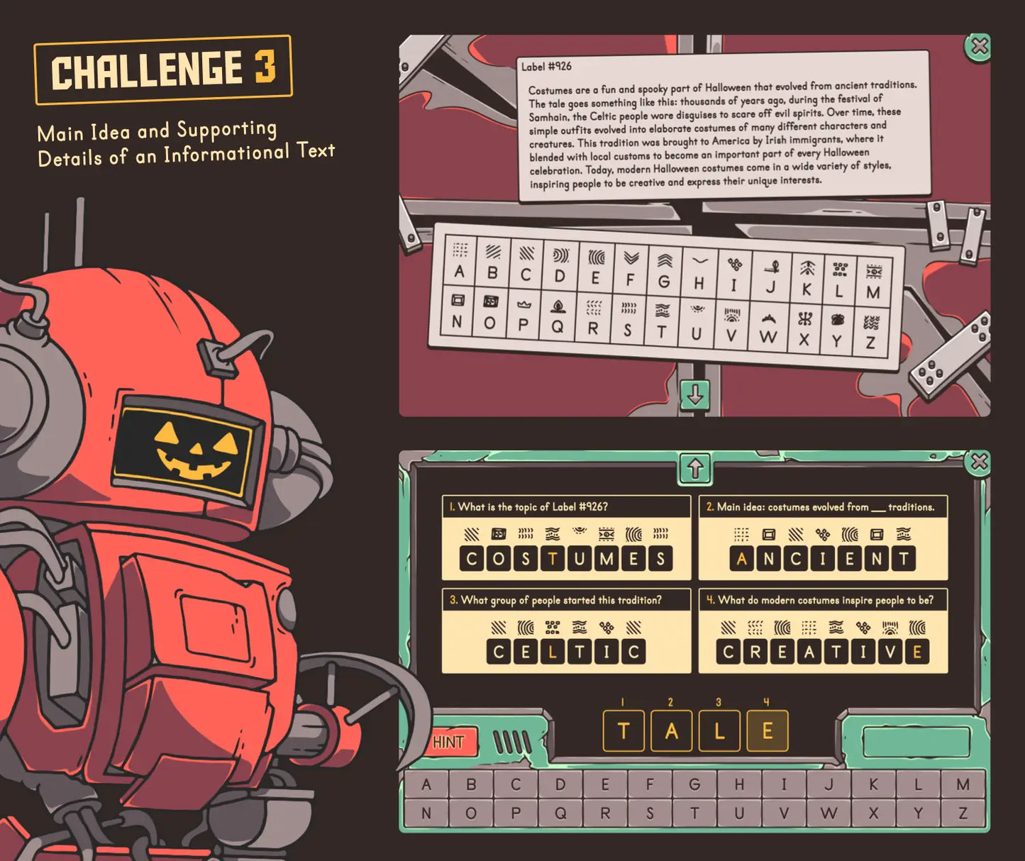 Virtual fall reading activity covering the standard of main ideas and supporting details of informational texts.