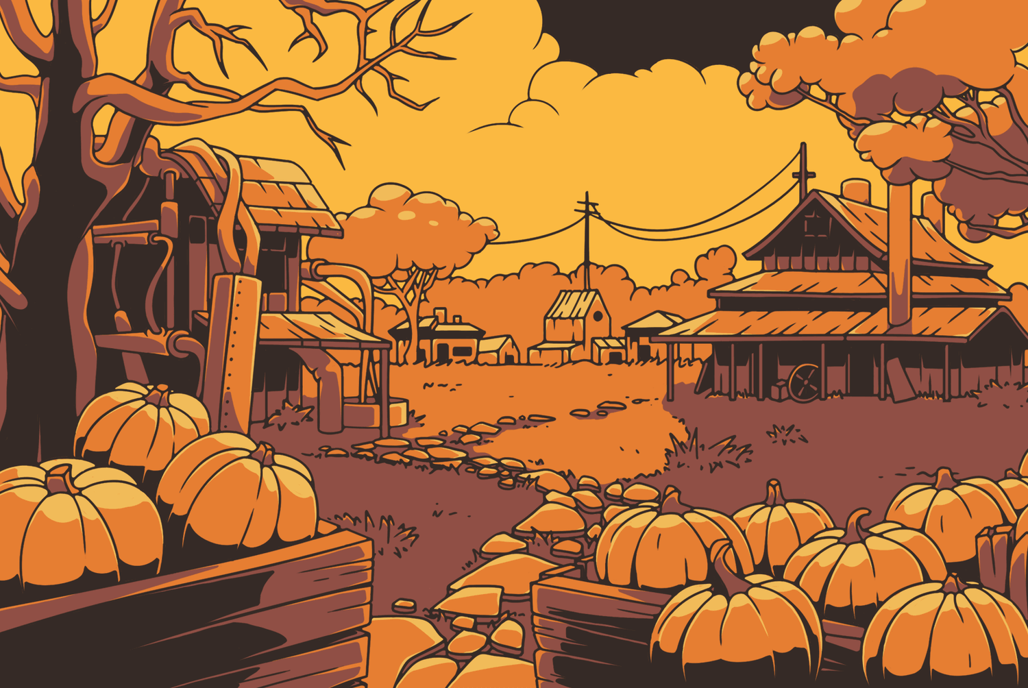The setting of "Puzzle Punks: The Hasty Harvest" — a collection of fall classroom escape rooms.