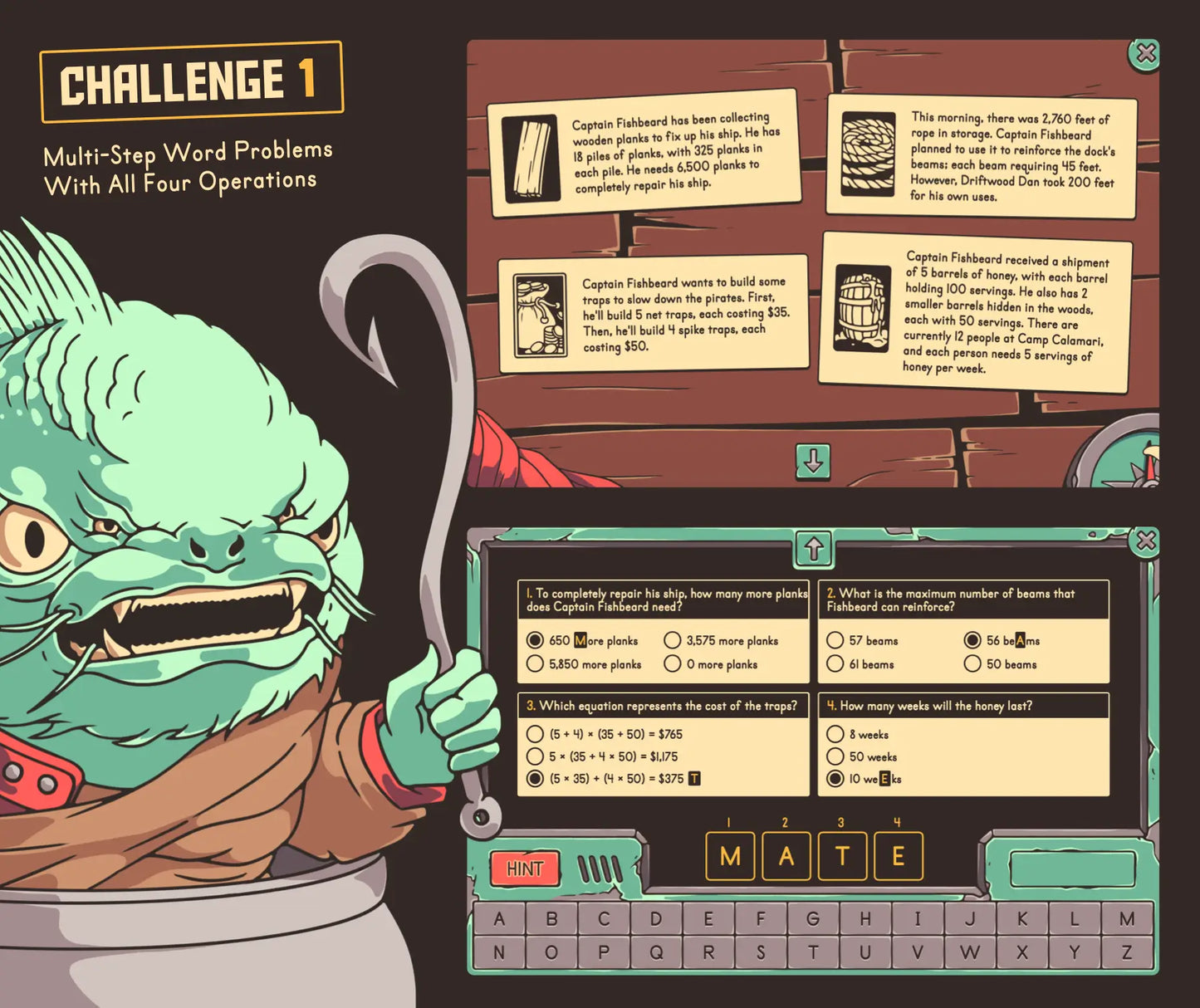 Digital summer multi-step word problems with all four operations escape room activity for fifth grade.