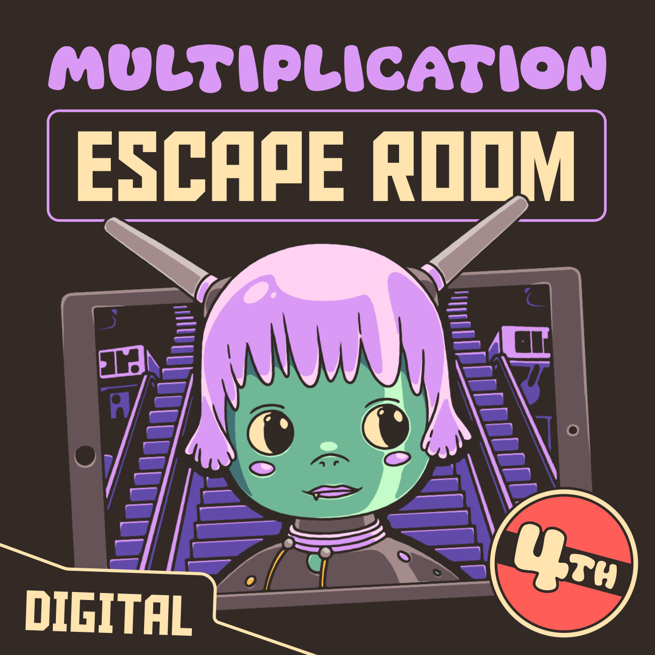 Digital 4th grade multiplication escape room with the theme "Puzzle Punks: Escape The Midnight Mall."