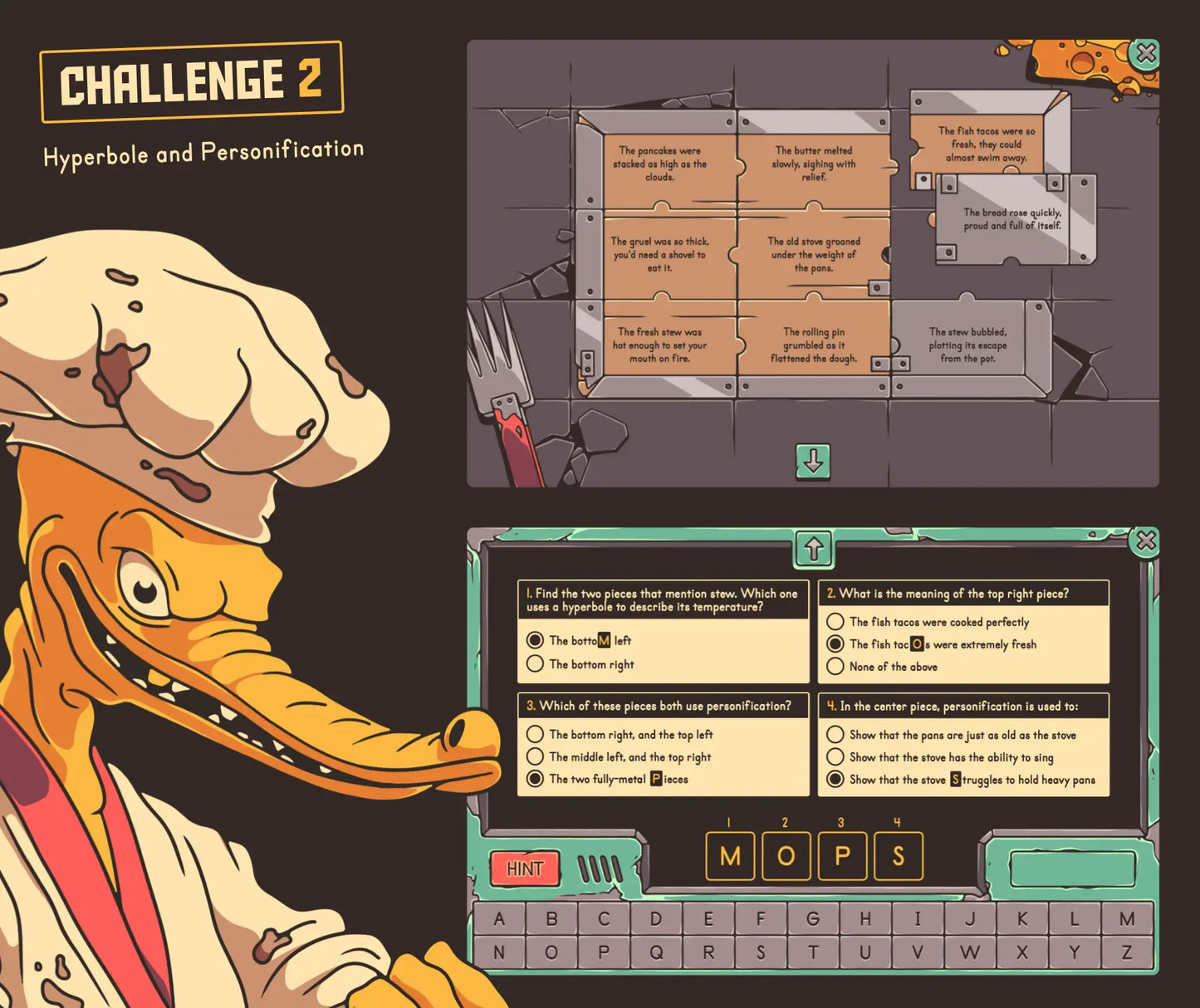 Virtual summer-themed hyperbole and personification game for 4th and 5th grade reading review.