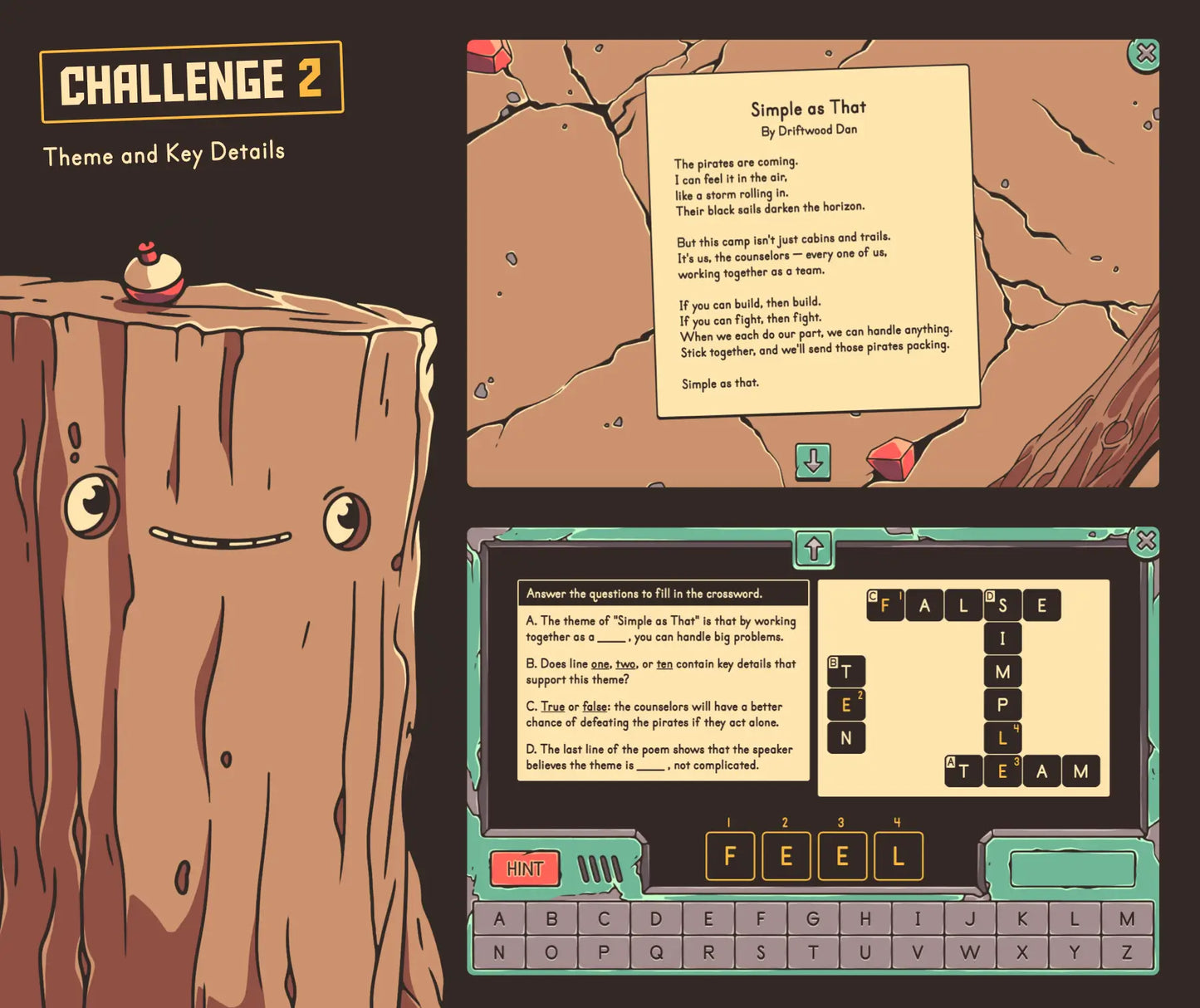 Virtual summer-themed theme and keys details of a poem game for 4th and 5th grade reading review.