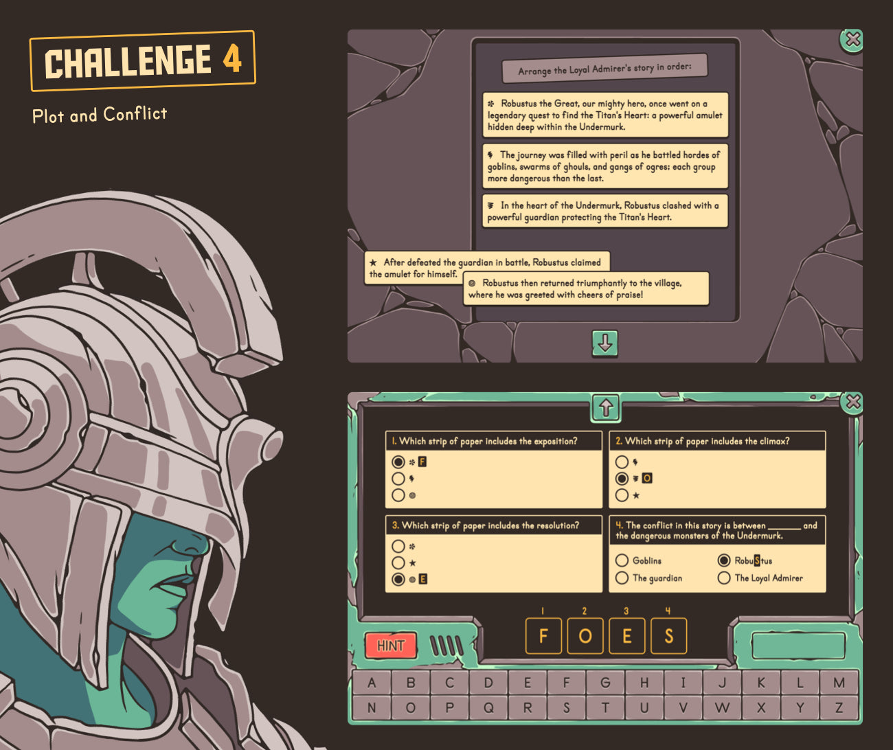 Virtual plot and conflict activity with sorting and multiple-choice questions.