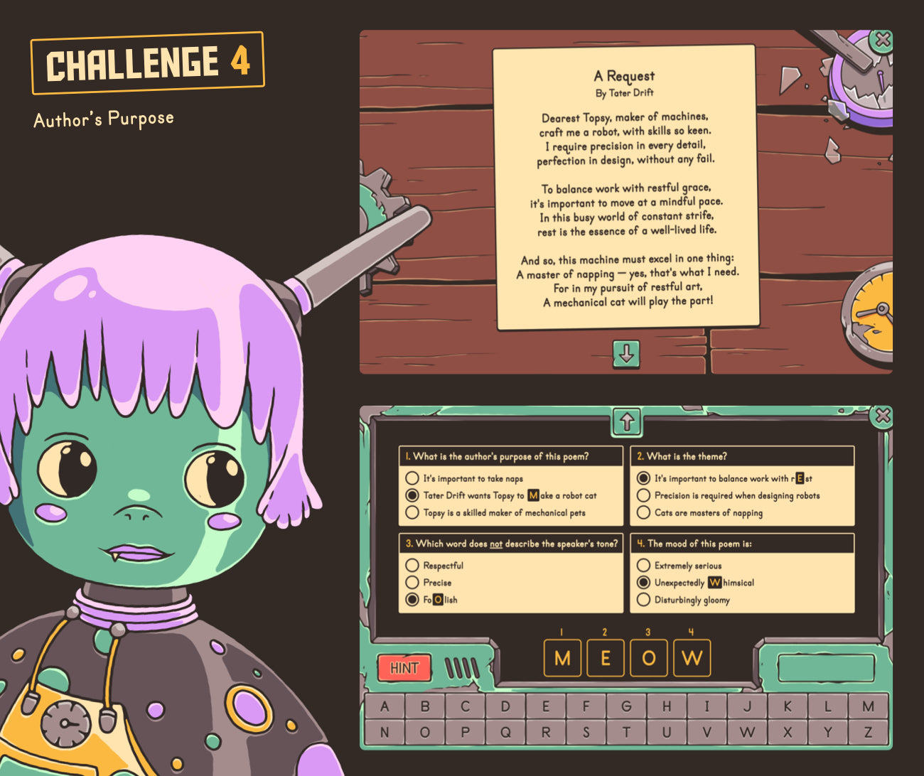 Digital author's purpose activity with a poem and multiple-choice questions.