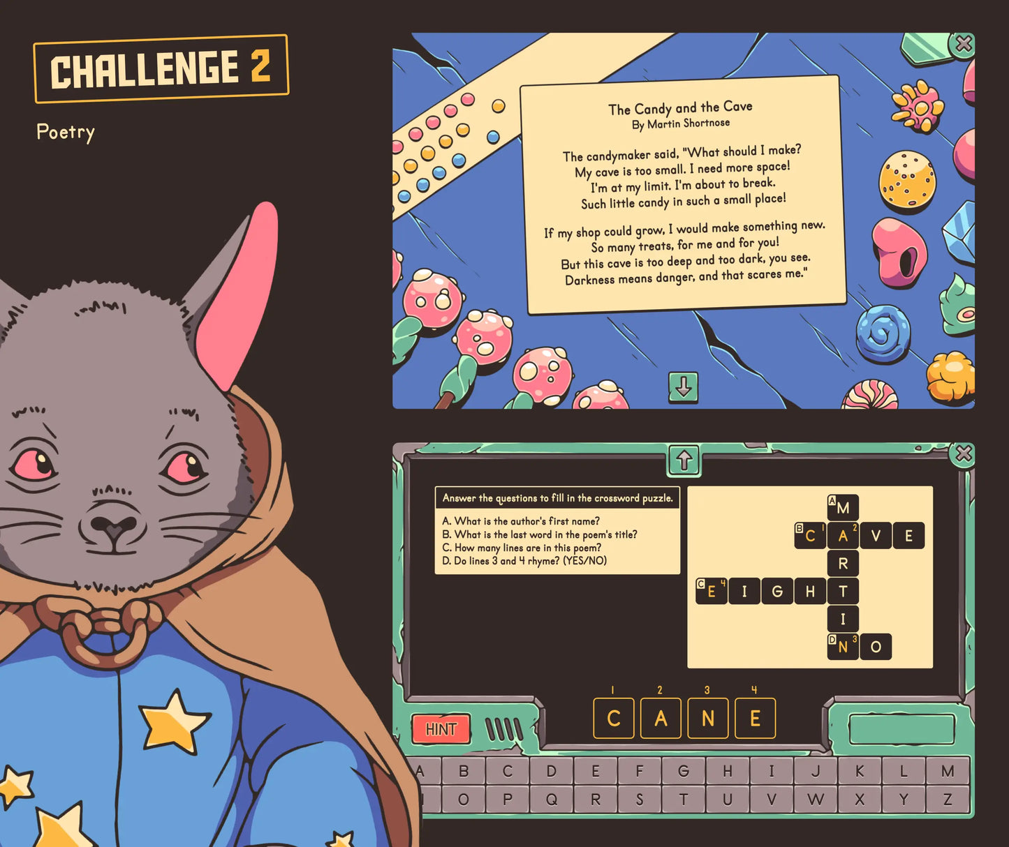 Digital poetry activity with a crossword puzzle.