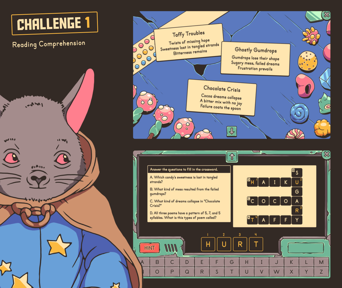 Virtual poetry comprehension activity with a crossword puzzle.