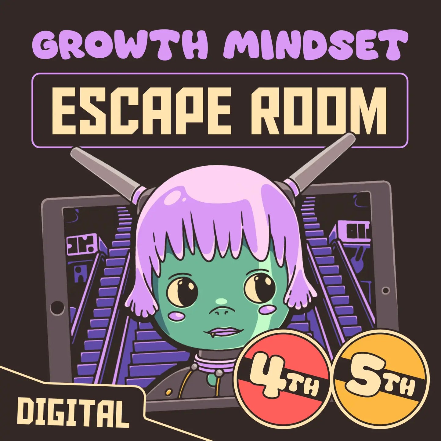Digital growth mindset escape room for 4th and 5th grade, titled "Puzzle Punks: Escape the Midnight Mall."