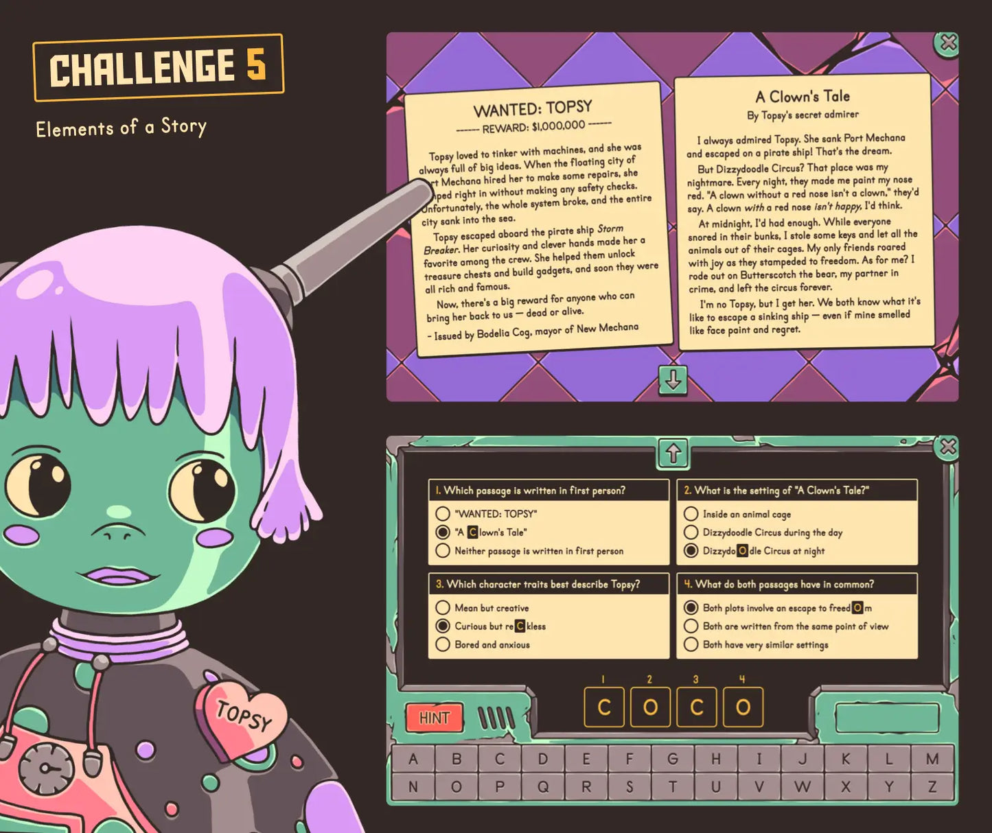 Digital Valentine's Day story elements escape room activity.