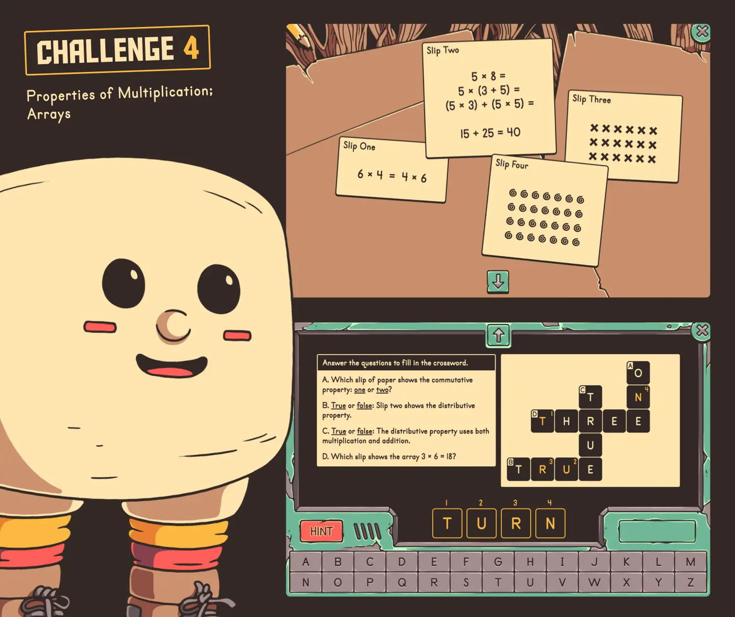 Virtual fall math activity with properties of multiplication (commutative and distributive), arrays, and a crossword puzzle.