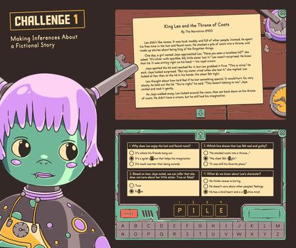 Digital making inferences about a fictional story review activity for 4th and 5th grade, covering story elements and character traits.