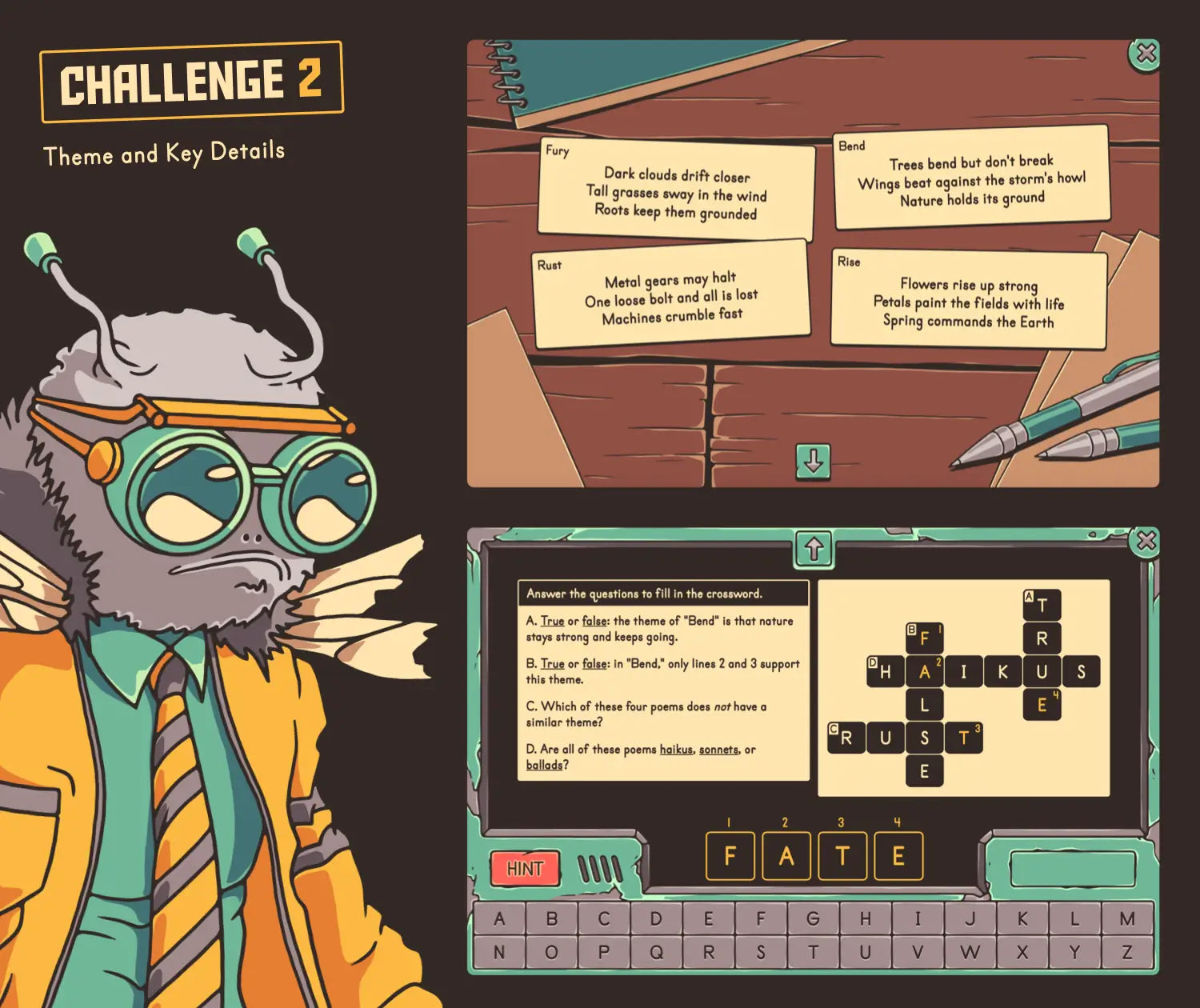 Digital spring theme and key details escape room with haikus and a crossword puzzle.