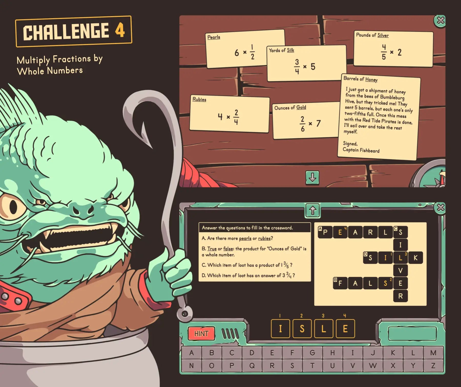 Online multiplying fractions by whole numbers year-end review activity before summer break.