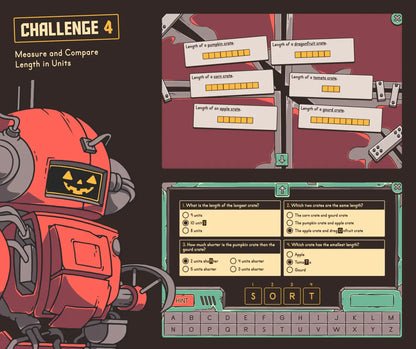 Digital fall measuring and comparing length in units game for kids.