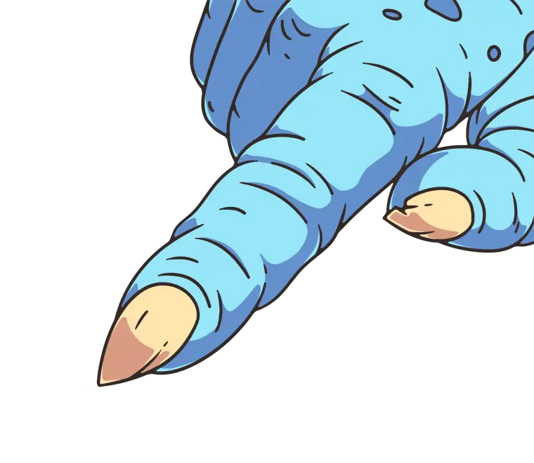 A blue monster hand, with its pointer finger angled downward toward the mailing list signup area.