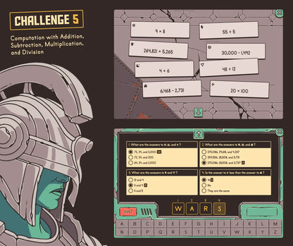Digital computation with addition, subtraction, multiplication, and division activity with a multiple-choice section.