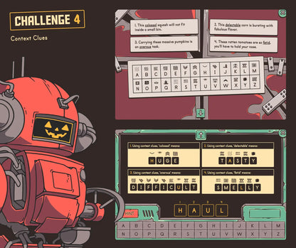 Digital autumn reading game focused on defining 5th grade vocabulary words via context clues.