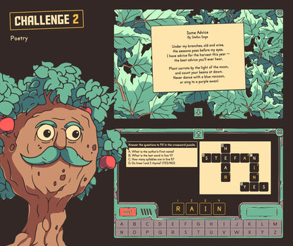 Online poetry game with a lyrical poem, crossword puzzle, and an autumn theme.