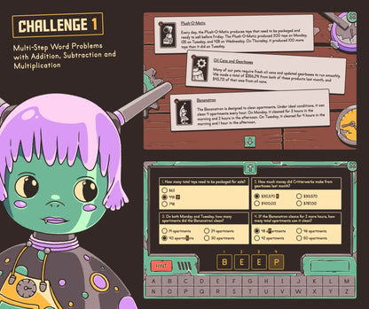 Digital multi-step word problems with addition, subtraction, and multiplication activity with a multiple-choice section.