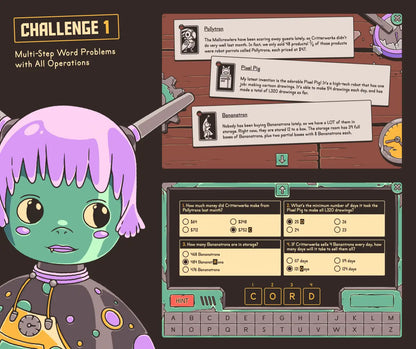 Digital multi-step word problems with all operations activity with a multiple-choice section.