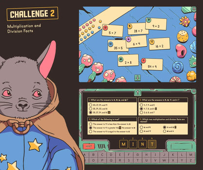 Digital multiplication and division facts activity with a multiple-choice section.