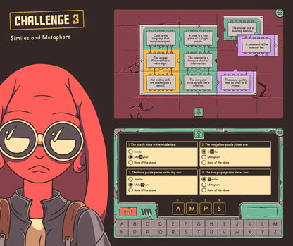 Digital similes and metaphors activity with a multiple-choice section.