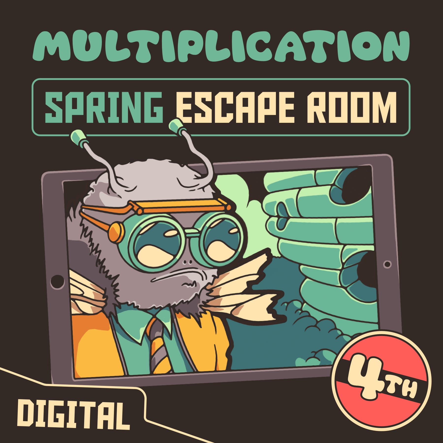 Digital spring test prep escape room for 4th grade multiplication, entitled "Beehive Blitz."