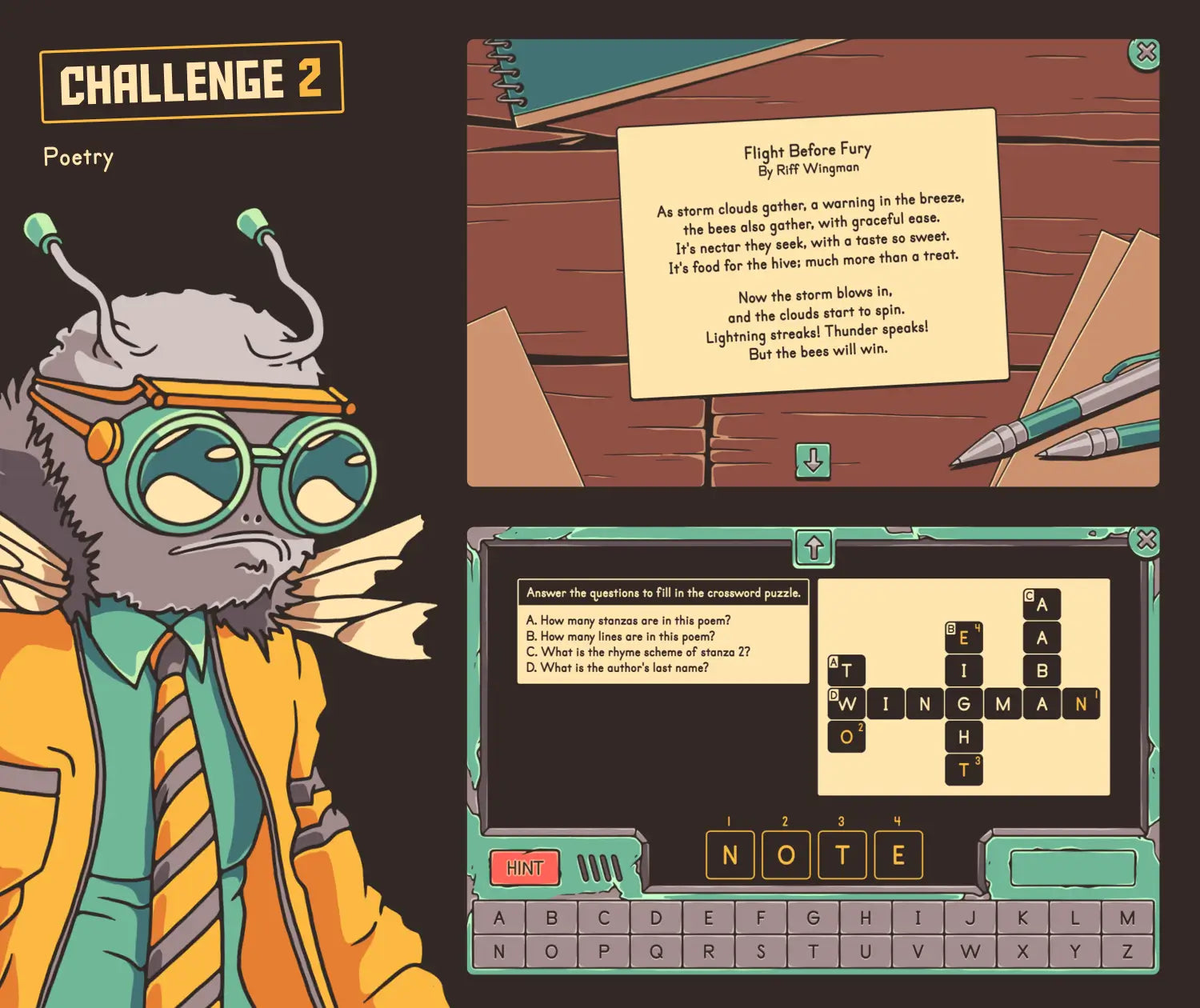 Online fourth grade spring poetry activity with a crossword puzzle challenge.