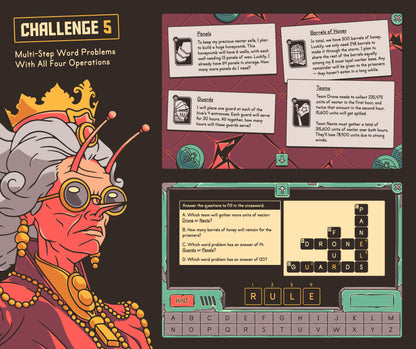 Online spring multi-step word problems with all four operations review game for 4th grade.