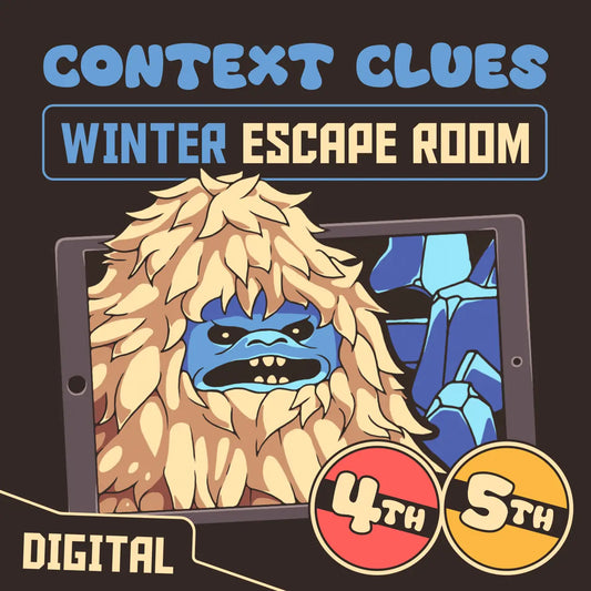 4th and 5th grade digital context clues escape room with a winter theme, titled "Puzzle Punks: The Yeti and the Yams."