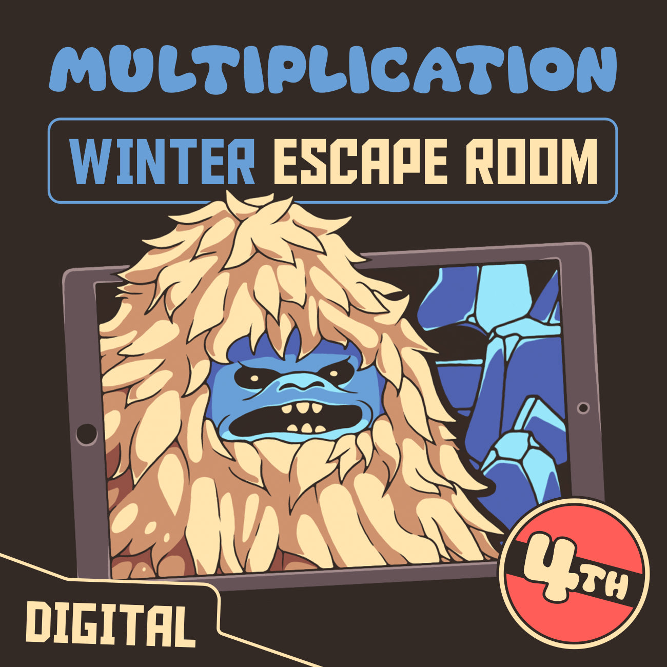 Puzzle Punks online Christmas multiplication escape room, with the title "The Yeti and the Yams."