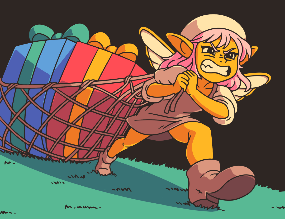 A winged creature pulling a bundle of discounted escape rooms.