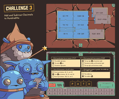 Online autumn activity for adding and subtracting decimals to hundredths.