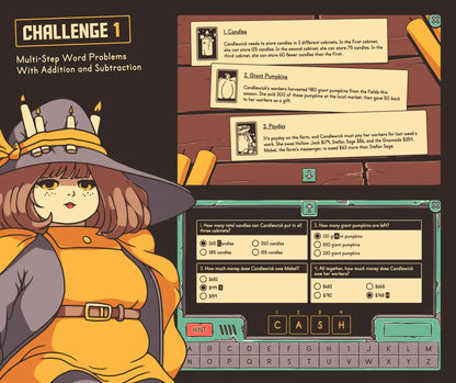 Digital fall-themed multi-step word problems with addition and subtraction activity.