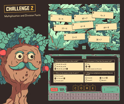 Virtual multiplication and division facts activity with an autumn theme.