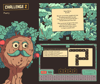 Online poetry game with an autumn-themed poem, poetry comprehension questions, and a crossword puzzle.