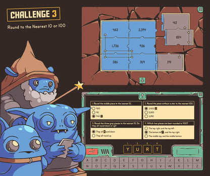 Online autumn activity for rounding to the nearest 10 or 100.