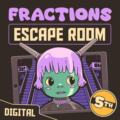 Digital 5th grade fractions escape room with the theme "Puzzle Punks: Escape The Midnight Mall."