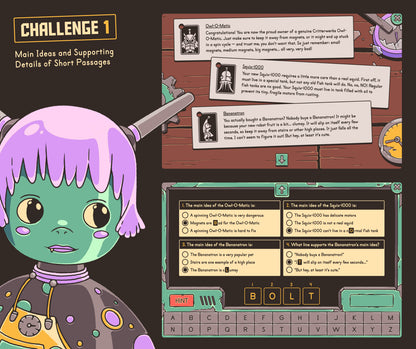 Virtual main ideas and supporting details of short passages activity, with multiple-choice answers.