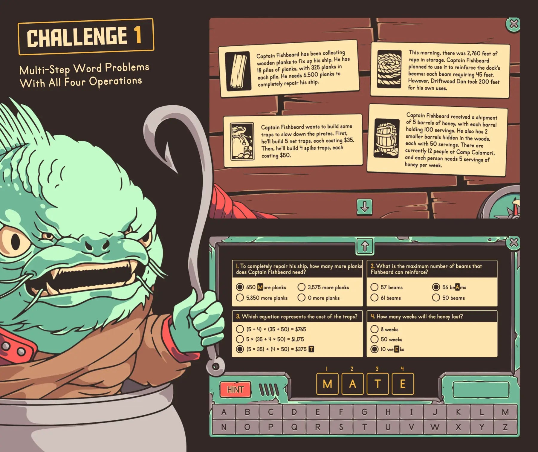 Digital summer multi-step word problems with all four operations escape room activity for fifth grade.