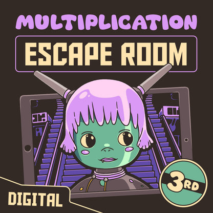 Digital 3rd grade multiplication escape room with the theme "Puzzle Punks: Escape The Midnight Mall."