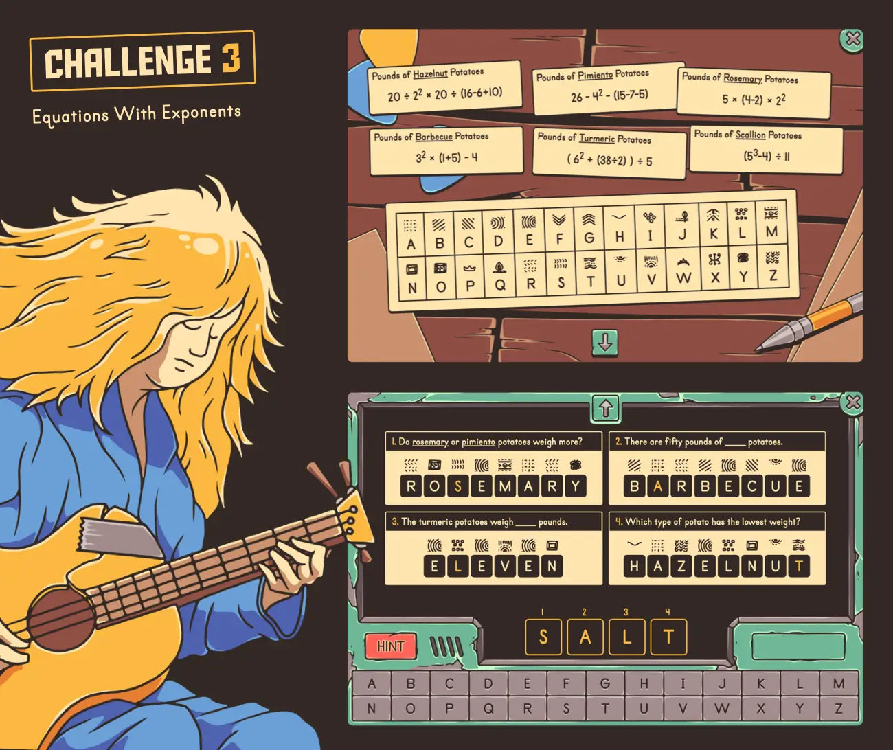 Digital winter order of operations equations with exponents game.