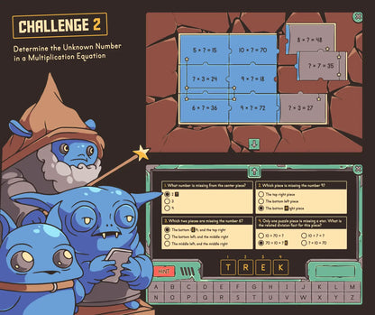 Digital fall determining the unknown number in a multiplication equation game.