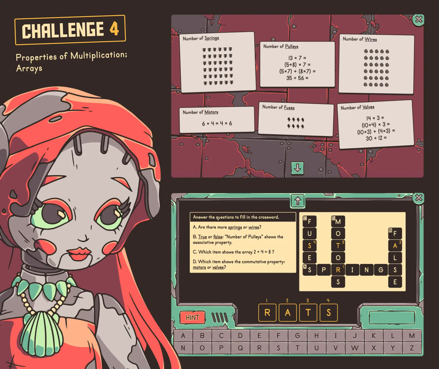 Online summer properties of multiplication and arrays game for 3rd grade math review.