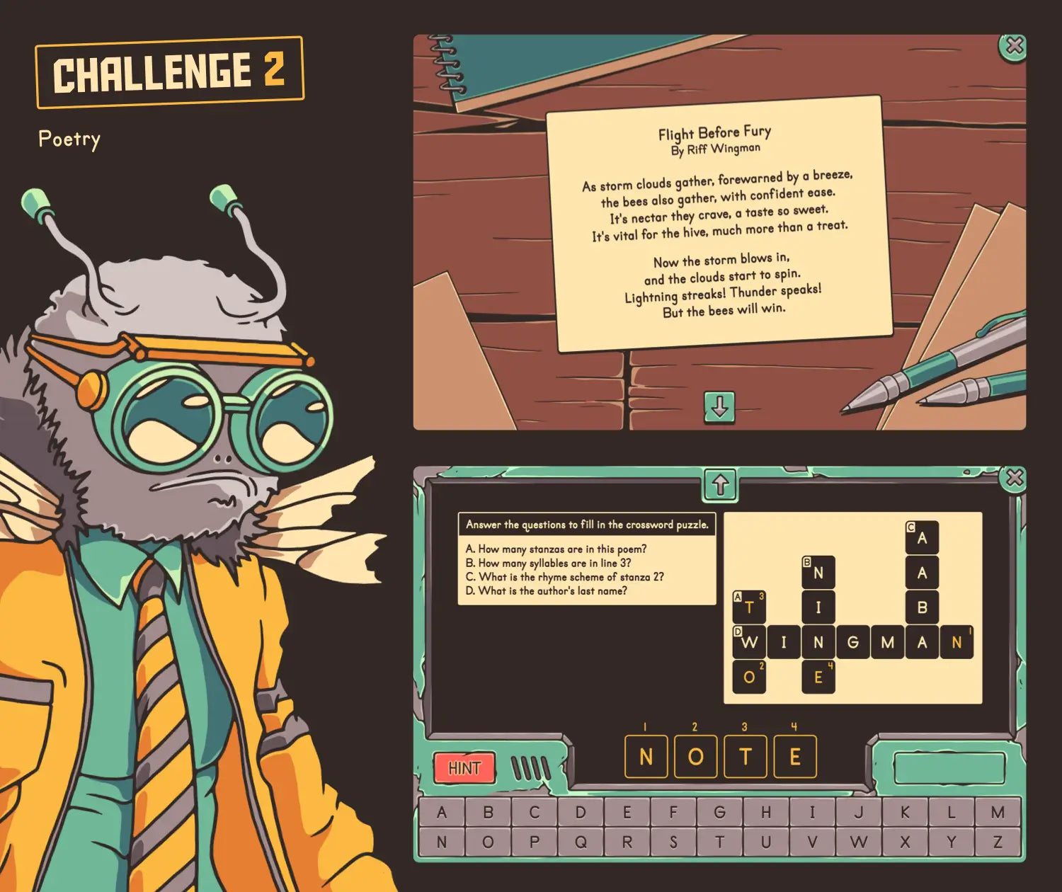 Online fifth grade spring poetry activity with a crossword puzzle challenge.